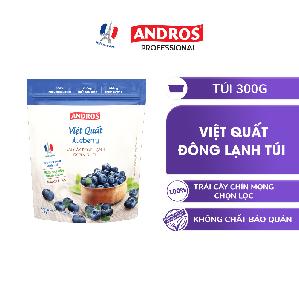 Ảnh Việt Quất Đông Lạnh - Không chất bảo quản - Trái cây đông lạnh ANDROS IQF - 300g - [Chỉ giao HCM] 1