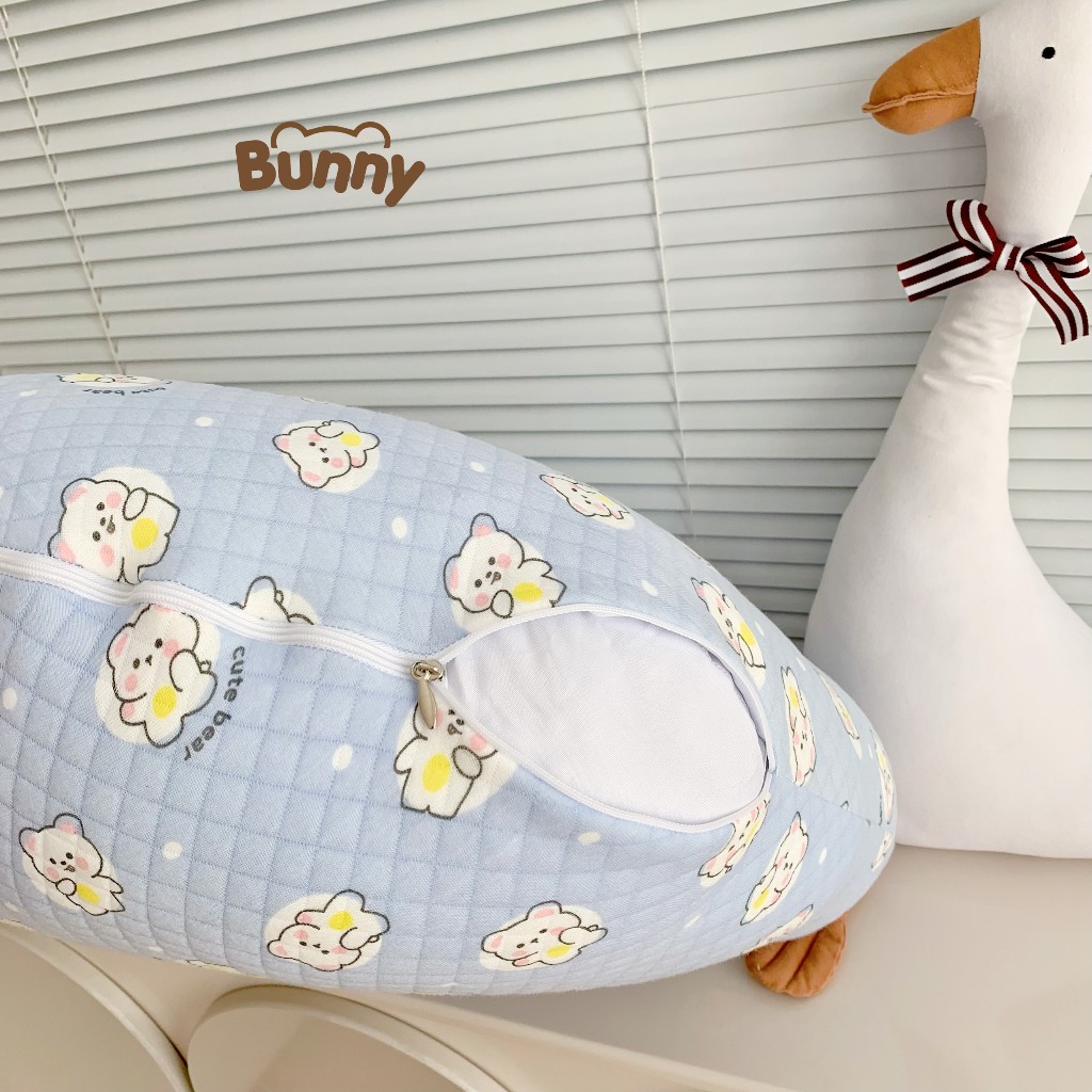 Ảnh Gối chống trào ngược KidsWorld Bunny trần bông chống nôn trớ an toàn cho bé sơ sinh mềm mại không bí nóng lưng 2