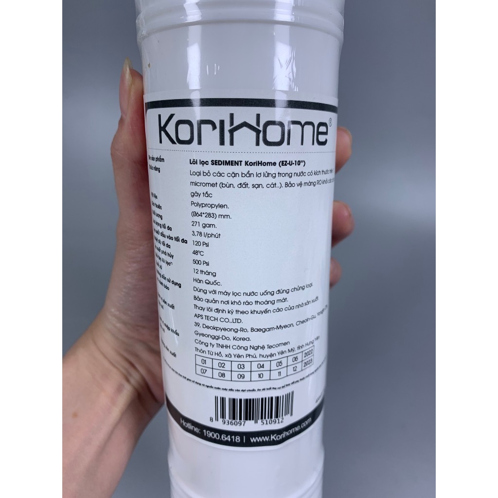 Lõi Lọc Thô Sediment Korihome Polypropylen Dạng Cắm Nhanh Chữ U Sản Xuất Tại Hàn Quốc - Dòng Lõi Cao Cấp Của Hãng Karofi