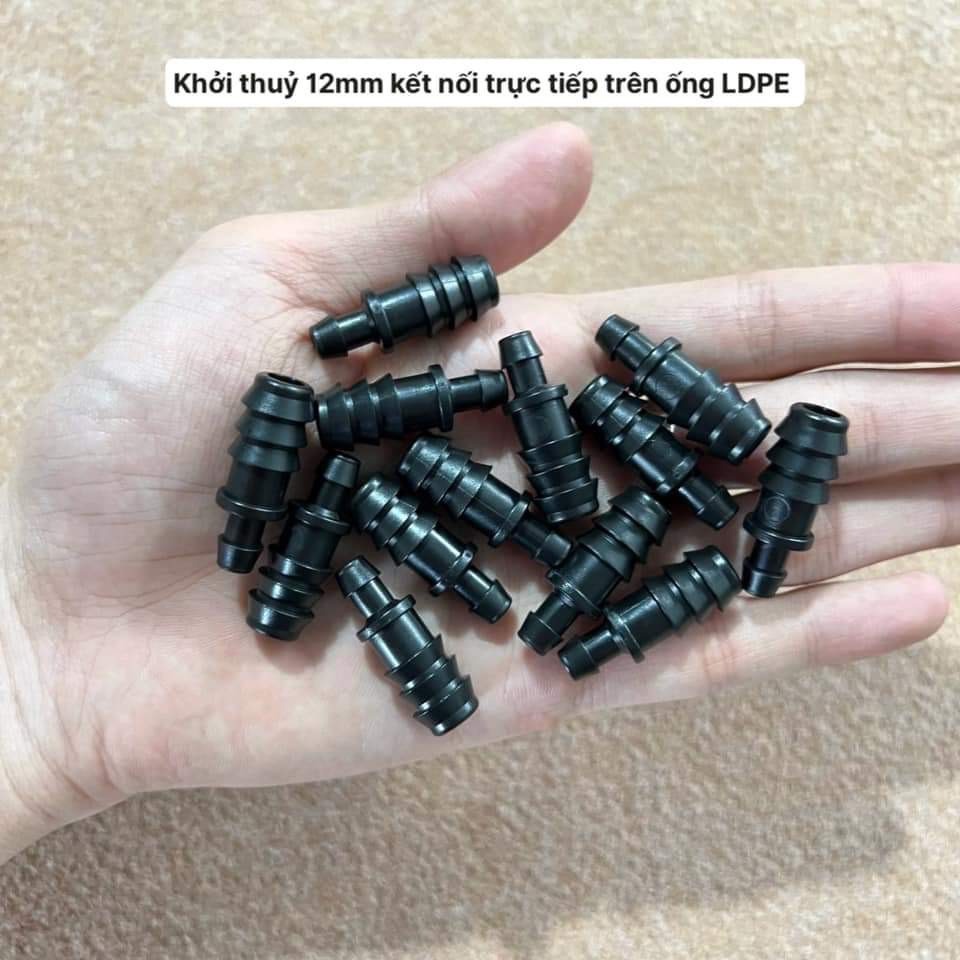 10,20,30 Khởi thuỷ , nối ống 8x10mm, 10x12mm LDPE . Kết nối ống lớn 25mm ra ống dẫn lên béc. Hệ thống phun mưa nhỏ giọt