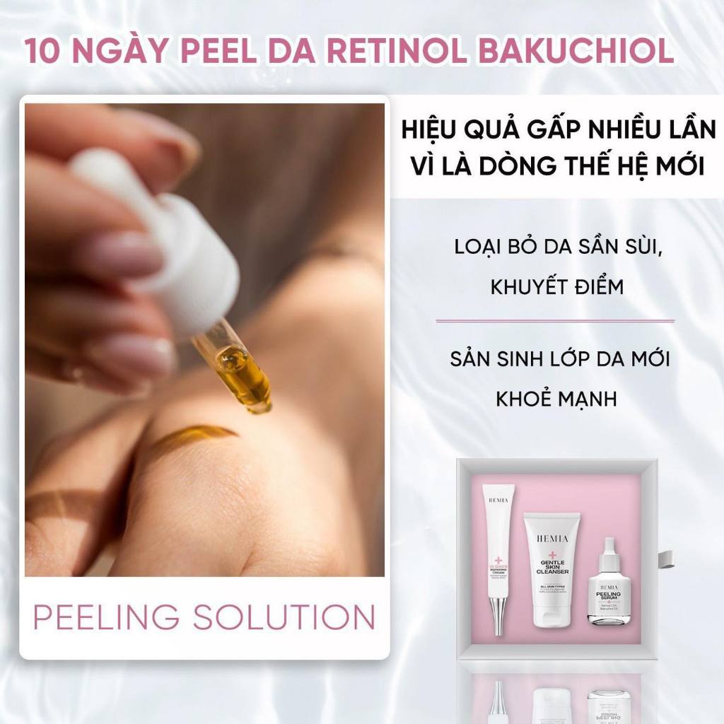 Ảnh Set 3 sản phẩm peel da HEMIA gồm sữa rửa mặt, tinh chất tái tạo retinol 0.5%, kem dưỡng phục hồi da 3