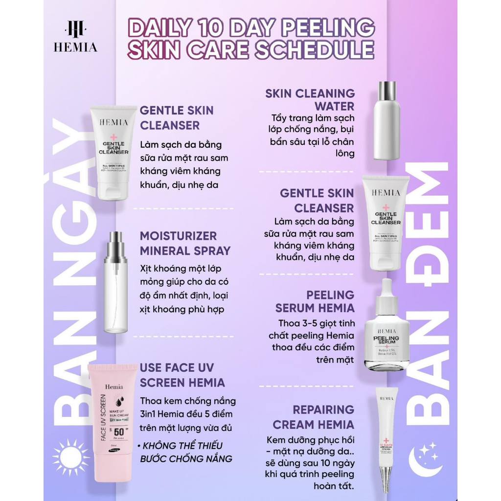 Ảnh Set 3 sản phẩm peel da HEMIA gồm sữa rửa mặt, tinh chất tái tạo retinol 0.5%, kem dưỡng phục hồi da 4