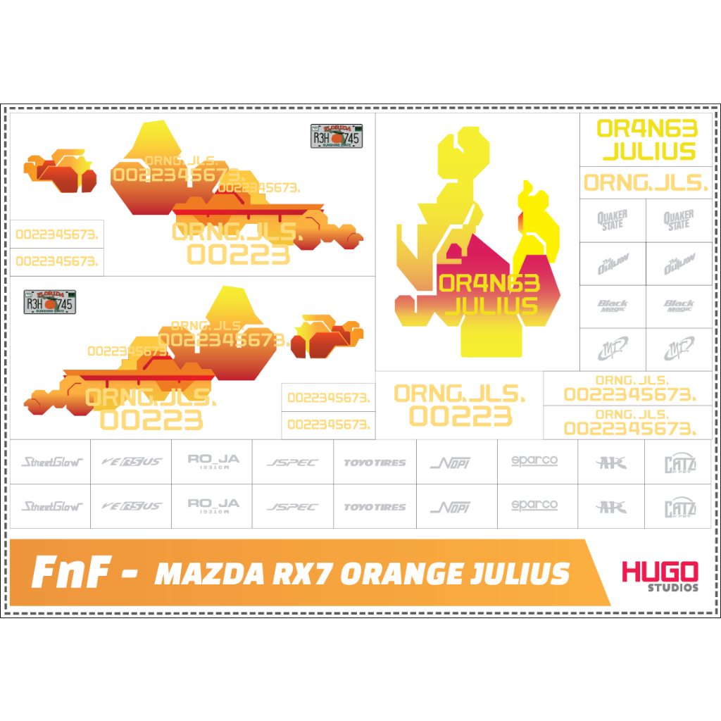 Hugo Studios Decal trượt nước Fast And Furious Mazda RX7 Orange Julius ...