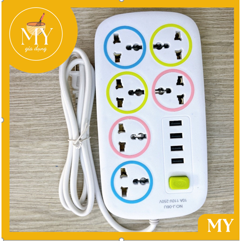 Ổ điện đa năng mẫu mới cao cấp 6 ổ + 4 cổng usb (có công tắc an toàn) -Chống giật J-06U
