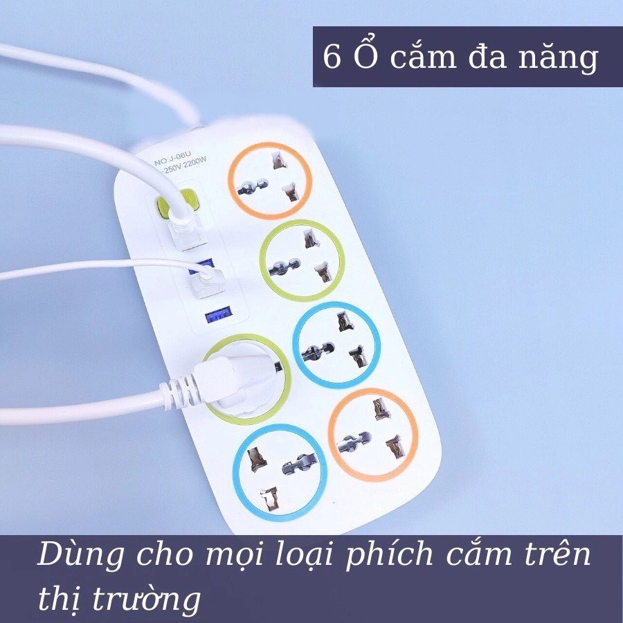 Ổ điện đa năng mẫu mới cao cấp 6 ổ + 4 cổng usb (có công tắc an toàn) -Chống giật J-06U