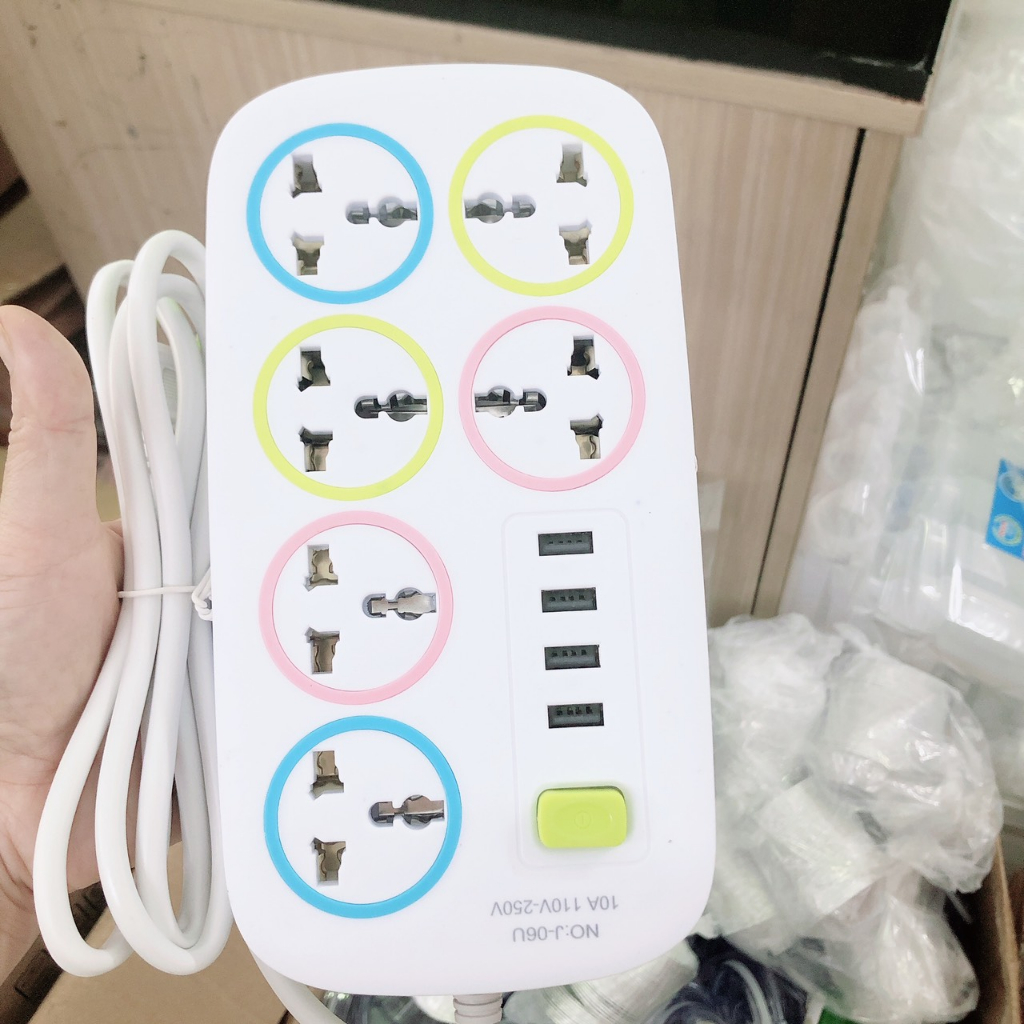 Ổ điện đa năng mẫu mới cao cấp 6 ổ + 4 cổng usb (có công tắc an toàn) -Chống giật J-06U