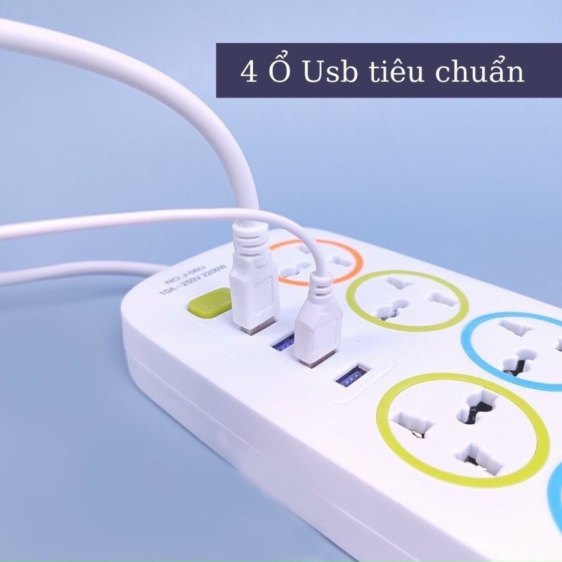 Ổ điện đa năng mẫu mới cao cấp 6 ổ + 4 cổng usb (có công tắc an toàn) -Chống giật J-06U
