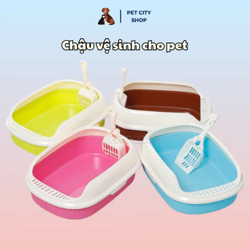 Khay vệ sinh cho mèo đi vệ sinh, chậu đựng cát mèo bằng nhựa PP tặng kèm xẻng xúc phân cho mèo | PET CITY SHOP