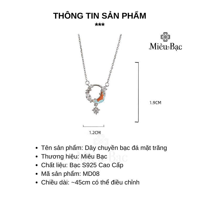 Ảnh Dây chuyền bạc nữ Miêu Bạc vòng cổ hình mặt trăng chất liệu bạc 925 đính đá Moonstone phụ kiện trang sức nữ MD08x 3