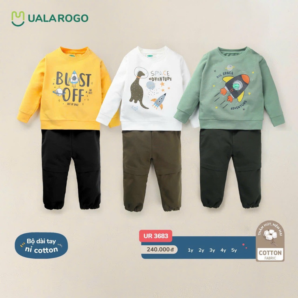 [CHÍNH HÃNG] Bộ dài tay nối nỉ cotton họa tiết trẻ em Uala Rogo ...