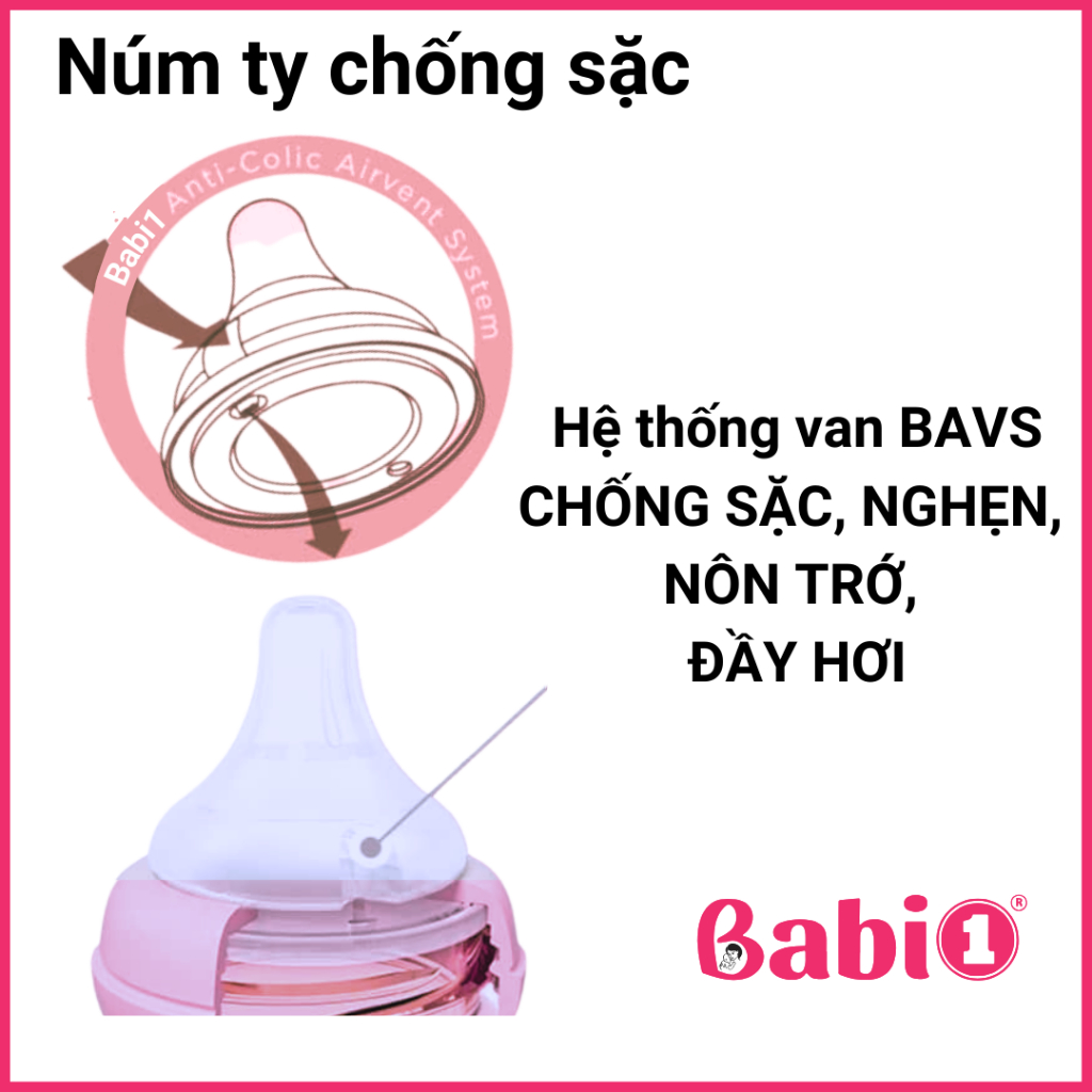 Hộp 2 Núm Ti Babi 1 Silicone Y Khoa Thế Hệ 4 Chống Sặc Size L (Cho Bình Cổ Rộng 5cm)