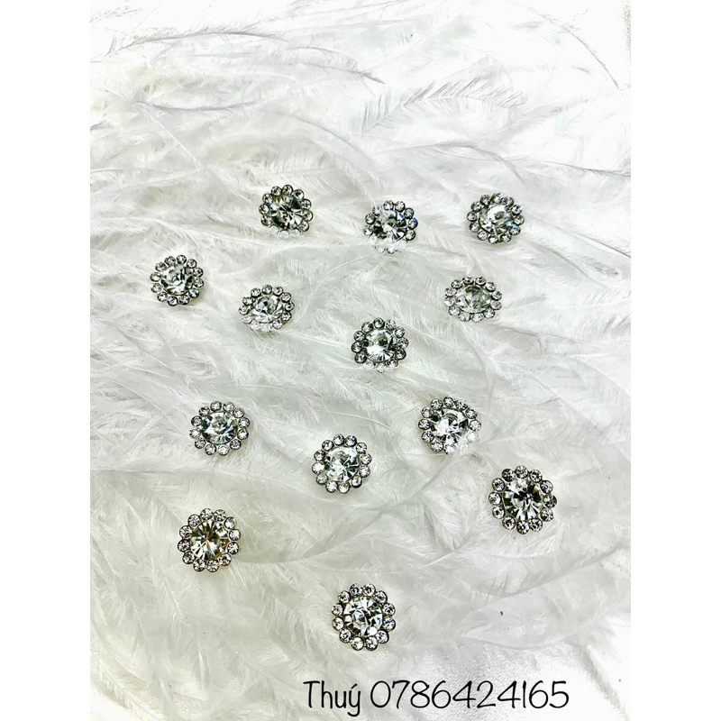 Set 10 viên đá hoa tròn 12mm đính kết áo dài làm thủ công