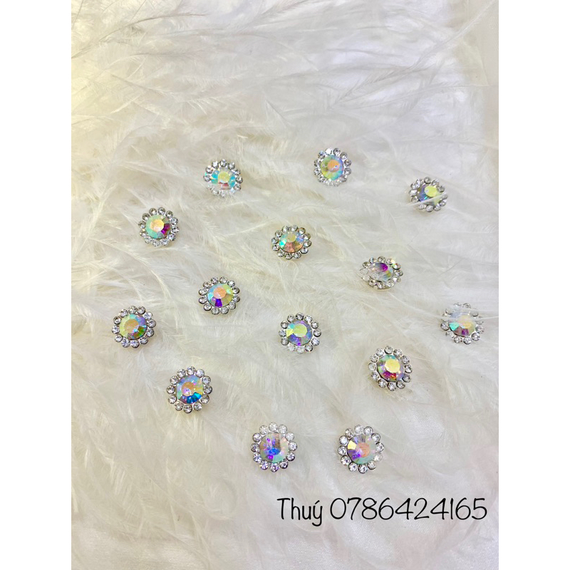 Set 10 viên đá hoa tròn 12mm đính kết áo dài làm thủ công