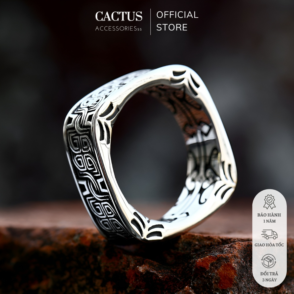 Nhẫn hoạ tiết rune, nhẫn vuông thép titan không gỉ - Cactus ...