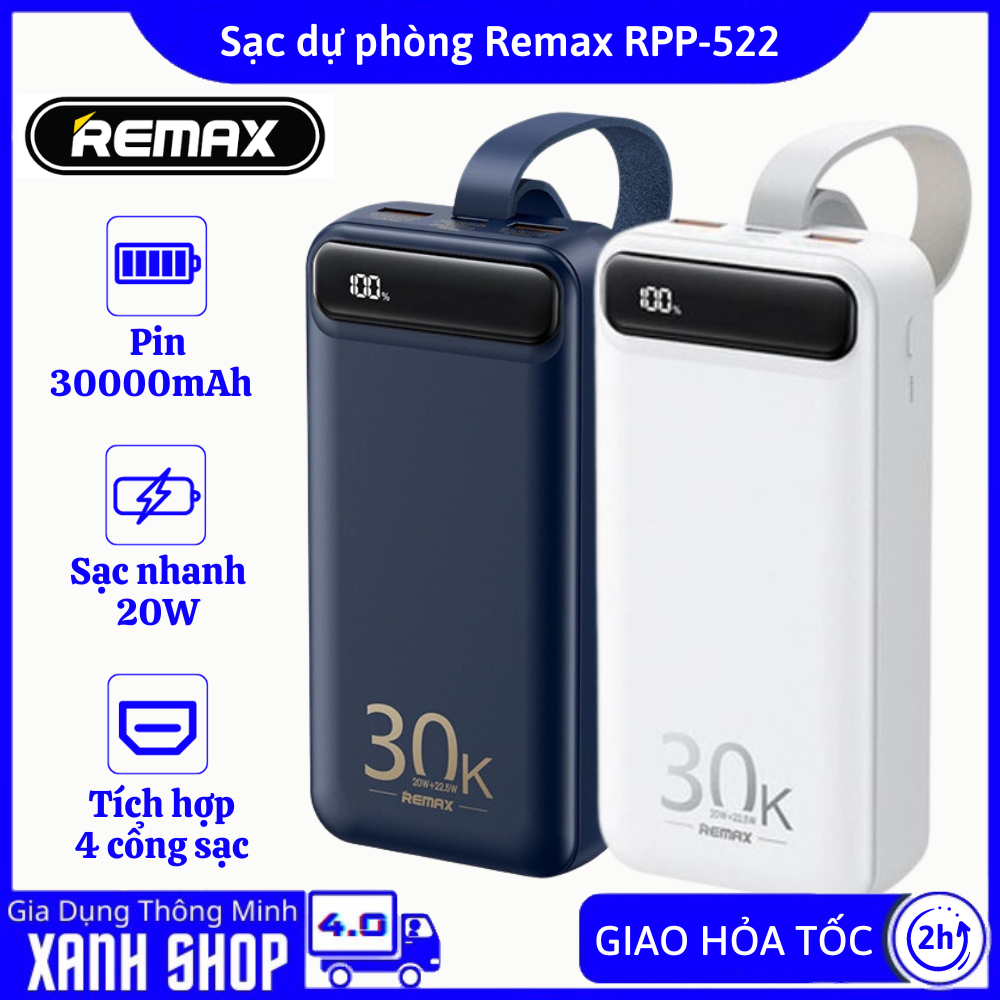 Pin sạc dự phòng Remax RPP-522 chính hãng, Pin trâu 30000mAh, Sạc nhanh ...