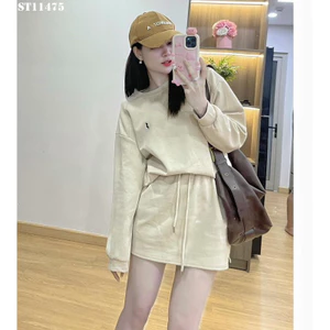 Set bộ áo SWEATER logo ngựa thêu kèm chân váy nỉ dáng chữ A tôn dáng hàng quảng châu