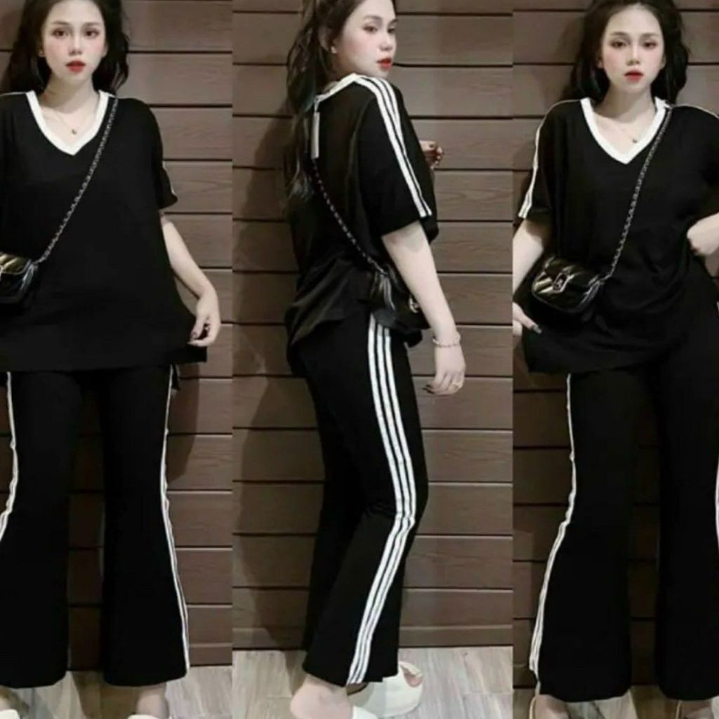 Đồ Bộ Nữ Bigsize Quần Ống Loe Áo Cổ Tim Tay Ngắn ESHOP Set Đồ Nữ Mặc Nhà Sang Chảnh Set Bộ Đẹp BL68