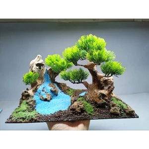 Tiểu cảnh " Cây Bonsai kết hợp thác nước " Dành cho bể cá cảnh, bể thủy sinh kích thước 35 đến 50 cm