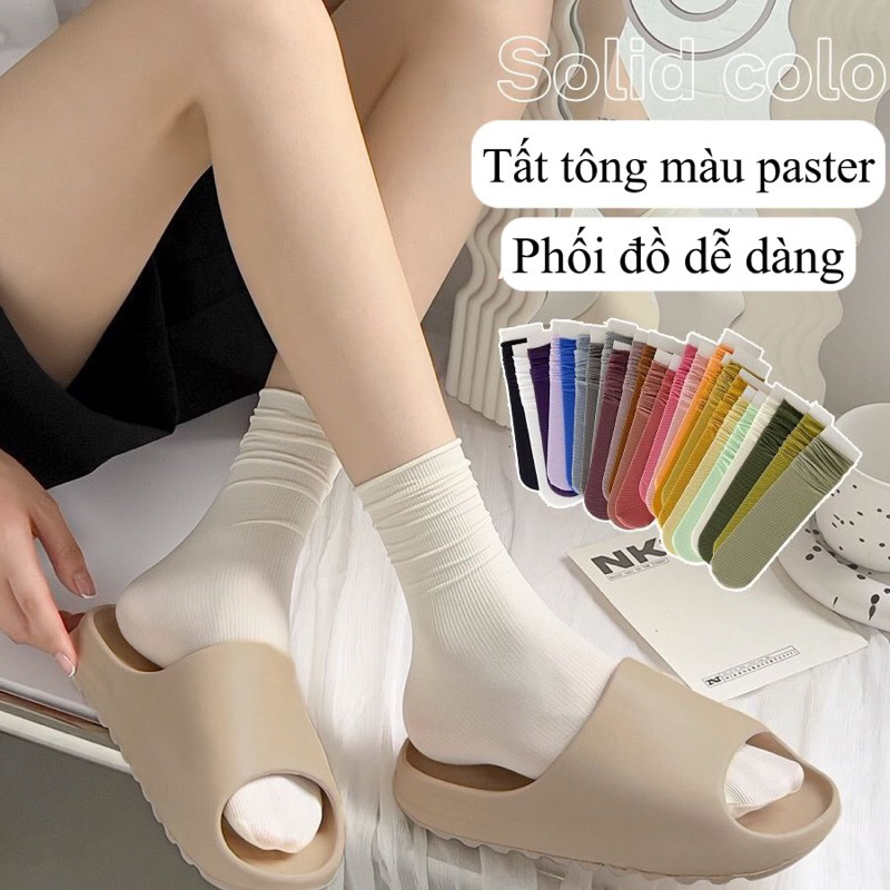 SÉT 5 ĐÔI TẤT NHÚN PASTEL CỔ CAO