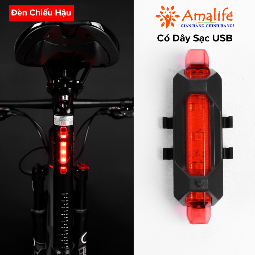 Ảnh Đèn Xe Đạp Hậu LED Có Pin Sạc USB Gắn Sau Xe Thể Thao Cảnh Báo An Toàn Nhấp Nháy Chính Hãng Amalife 1