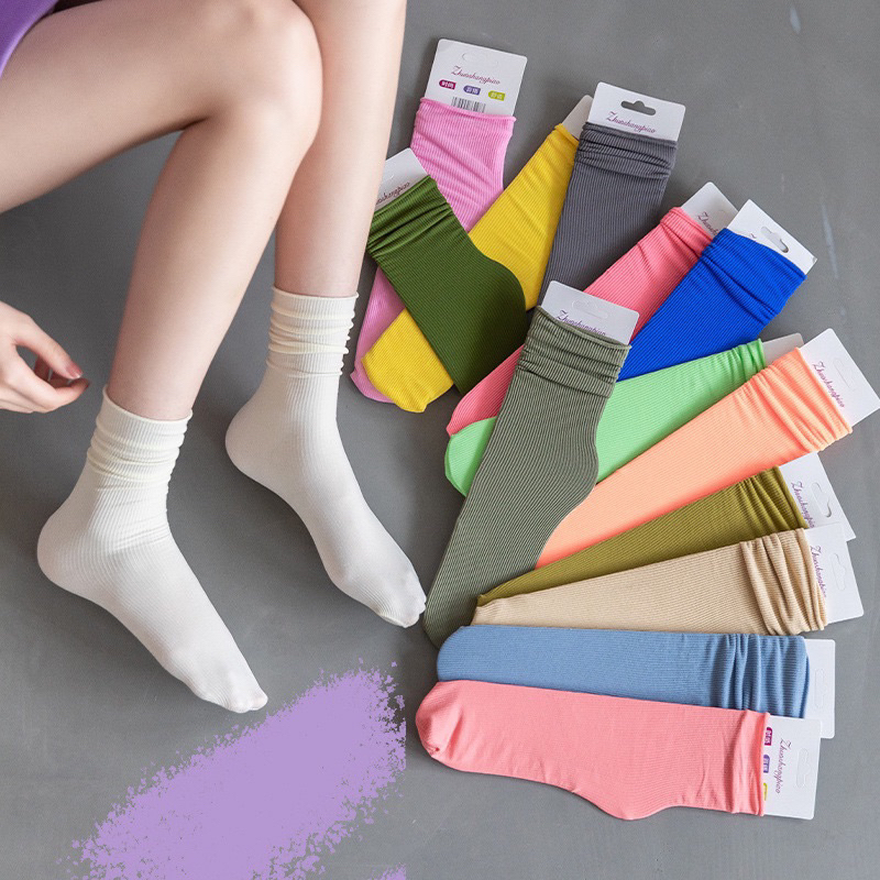 SÉT 5 ĐÔI TẤT NHÚN PASTEL CỔ CAO