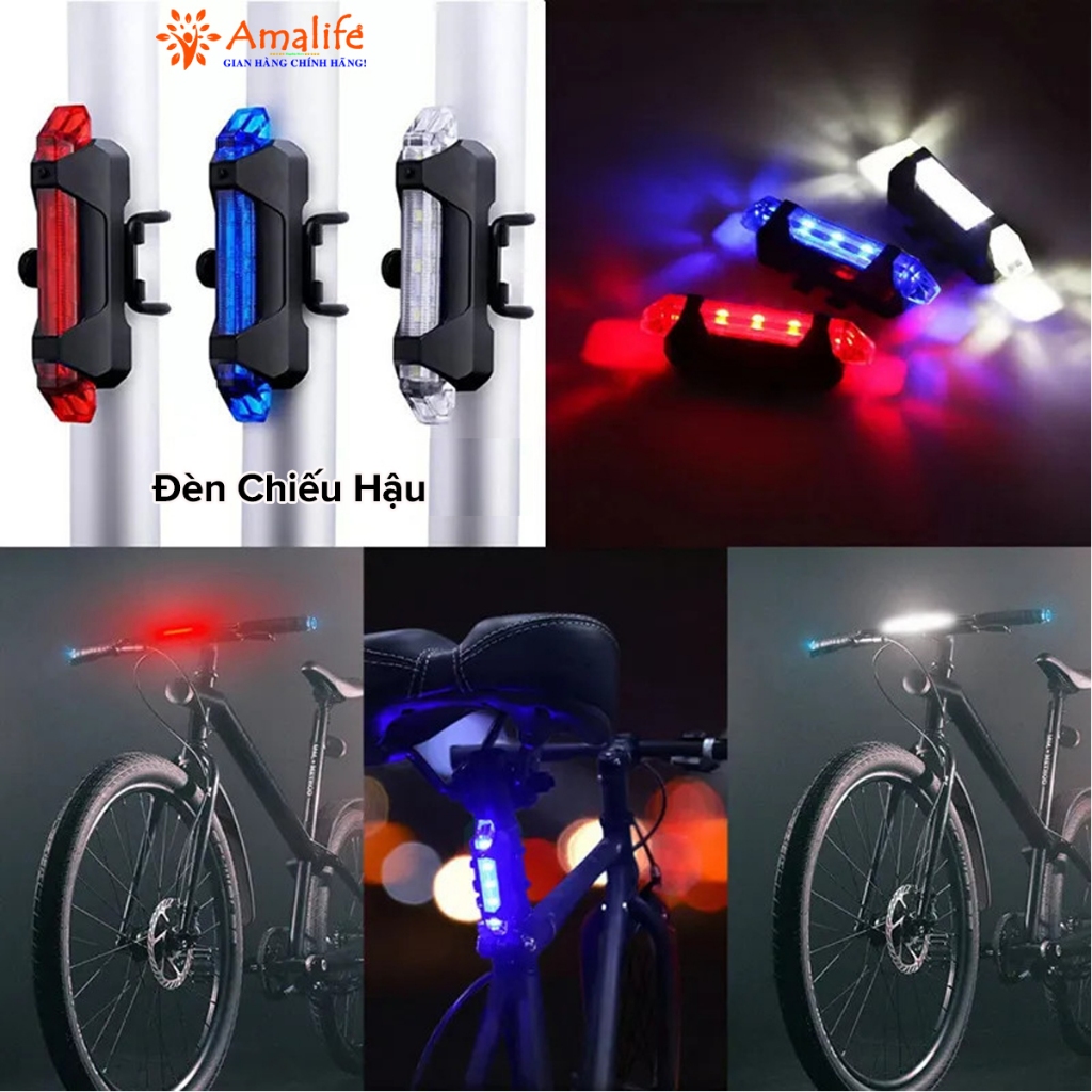 Ảnh Đèn Báo Hiệu Gắn Đuôi Xe Đạp 5 Bóng LED 4 Chế Độ Sáng Có Pin Sạc USB Cảnh Báo An Toàn Chính Hãng Amalife 1