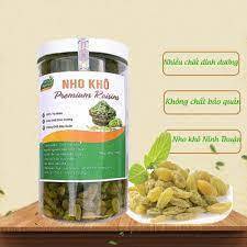 Nho xanh sấy khô không đường, nho khô xanh ninh thuận hàng loại 1 sấy khô tự nhiên hộp 500g -NXK