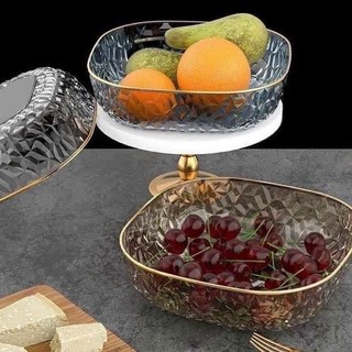 Đĩa nhựa đựng trái cây giả pha lê PET, khay đựng thức ăn viền vàng trong suốt