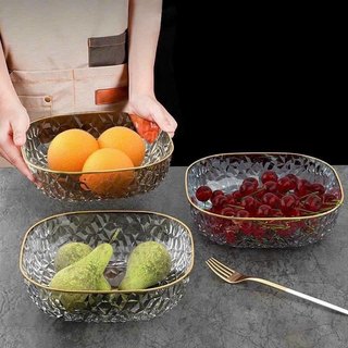 Đĩa nhựa đựng trái cây giả pha lê PET, khay đựng thức ăn viền vàng trong suốt