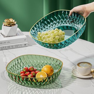 Đĩa nhựa đựng trái cây giả pha lê PET, khay đựng thức ăn viền vàng trong suốt