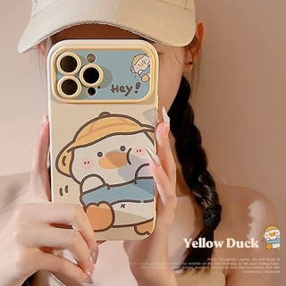 Ốp iphone hình chú vịt đội mũ rơm cute khung camera iphone 6/6s/7/8plus/X/XS/11/12/13/14/15 Pro Plus Max 15 Ultra