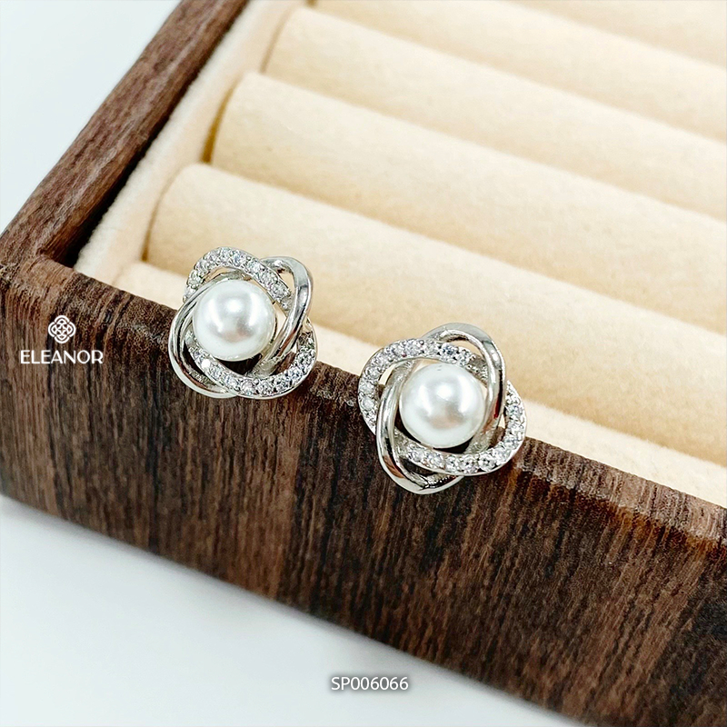 Bông tai nữ chuôi bạc 925 Eleanor Accessories viền xoắn đính đá phụ kiện trang sức khuyên tai 3277