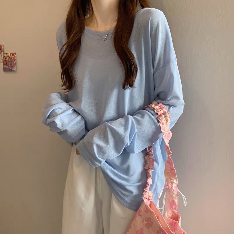 (SẴN) Áo thun giấy dài tay trơn cổ tròn đủ màu dành cho nữ phong cách cơ bản dễ phối đồ ATDT008 - TIktik