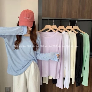 Áo thun giấy dài tay trơn cổ tròn đủ màu dành cho nữ phong cách cơ bản dễ phối đồ ATDT008 - TIktik