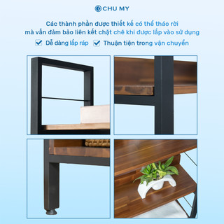 Kệ để đồ đa năng CHU MY gỗ tràm 5 tầng, khung thép sơn tĩnh điện, mặt gỗ 17mm, 25.5KG