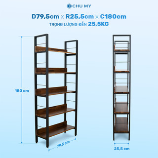 Kệ để đồ đa năng CHU MY gỗ tràm 5 tầng, khung thép sơn tĩnh điện, mặt gỗ 17mm, 25.5KG