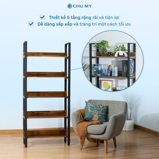 Kệ để đồ đa năng CHU MY gỗ tràm 5 tầng, khung thép sơn tĩnh điện, mặt gỗ 17mm, 25.5KG