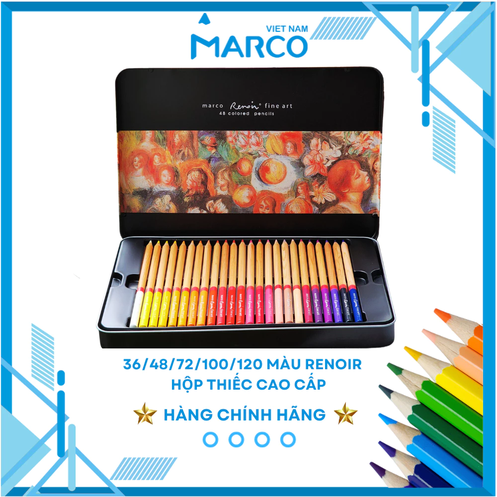 [Hỏa Tốc HCM & HN] Hộp Bút Chì Màu Gốc Dầu Cao Cấp Marco Renoir 36/48/72/100/120 Màu - Hộp Thiếc Chí
