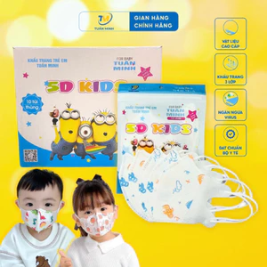 Thùng 100 chiếc khẩu trang trẻ em 5D Tuấn Minh 4-10 tuổi đạt chuẩn kháng khuẩn chống bụi an toàn cho bé