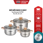 Bộ nồi inox 5 đáy Sunhouse SH781 - gồm 3 nồi với đường kính 16cm-20cm-24cm - Đáy từ dùng mọi loại bếp - 5 lớp đáy — ảnh 2
