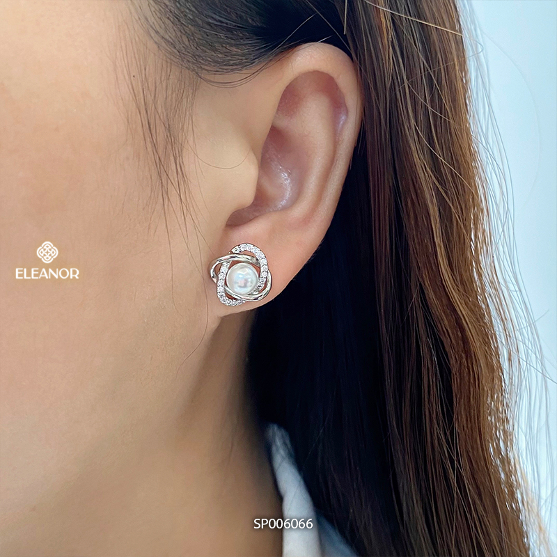 Bông tai nữ chuôi bạc 925 Eleanor Accessories viền xoắn đính đá phụ kiện trang sức khuyên tai 3277