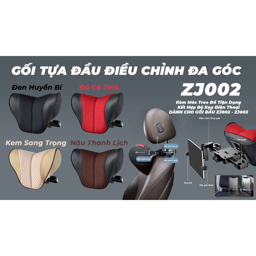 Gối Tựa Đầu Cao Su Non Định Hình 3 Trong 1 Tiện Dụng Kèm Móc Treo Đồ Giá Đỡ Điện Thoại CIND -