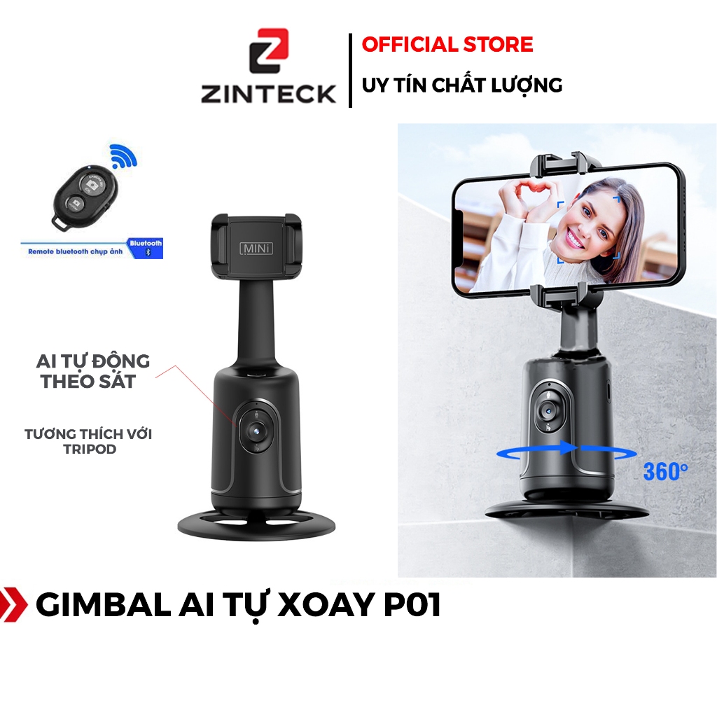 Gimbal AI Kiêm Giá Đỡ Điện Thoại P01 - Cảm Biến Thông Minh Nhận Diện Khuôn Mặt - Xoay 360° - Chính Hãng HD DESIGN