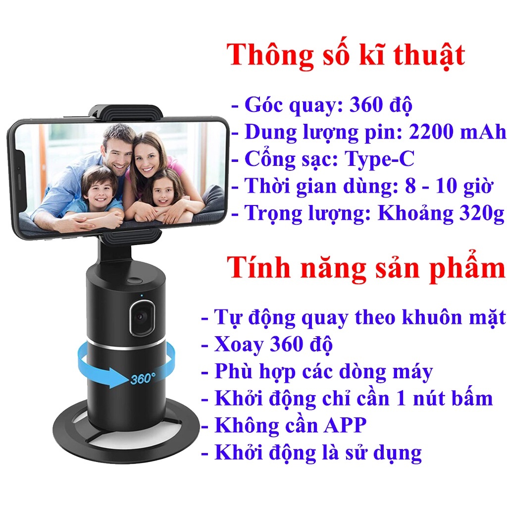 Gimbal AI Kiêm Giá Đỡ Điện Thoại P01 - Cảm Biến Thông Minh Nhận Diện Khuôn Mặt - Xoay 360° - Chính Hãng HD DESIGN
