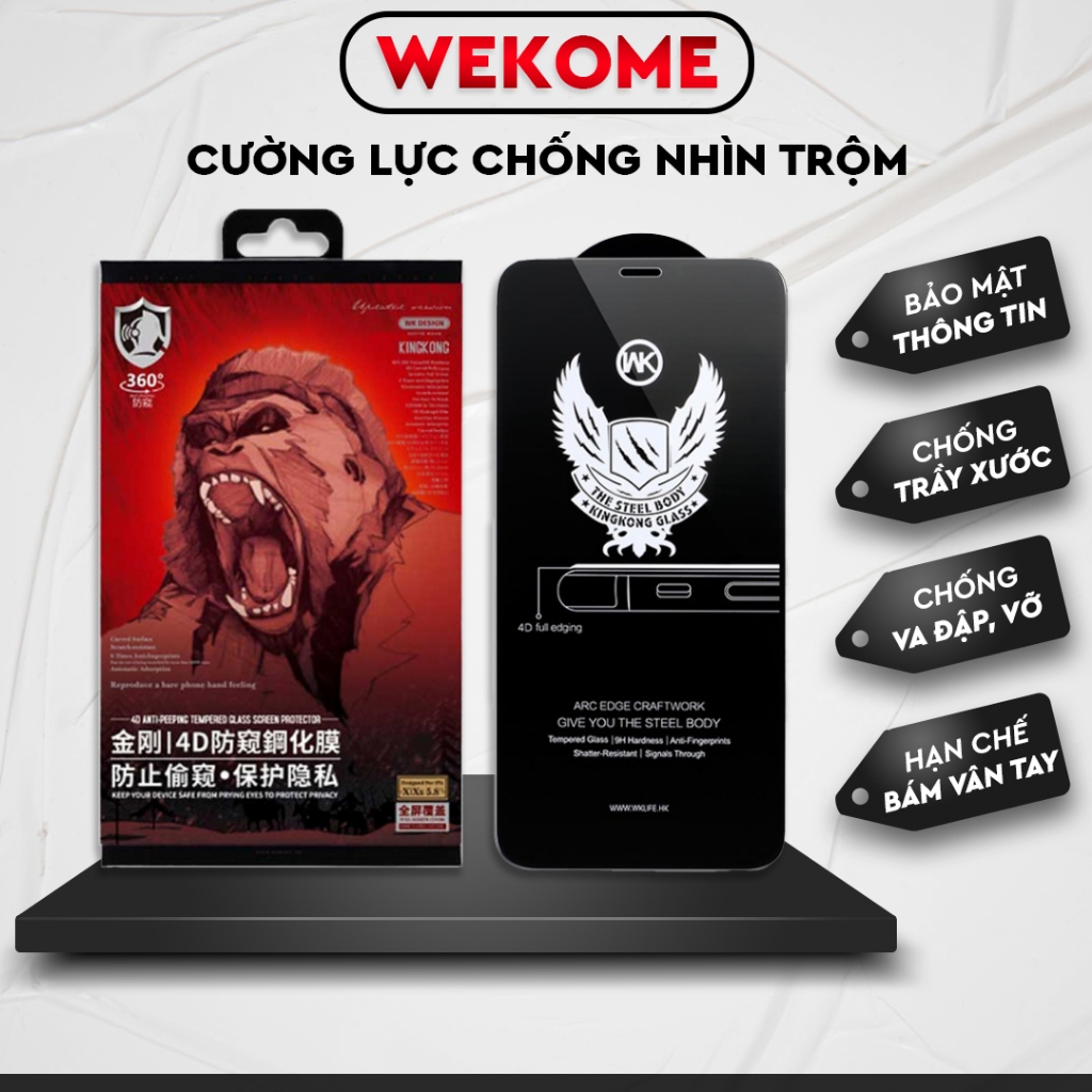 Kính Cường Lực Chống Nhìn Trộm Kingkong 4d Wekome Full Màn 7plus 8