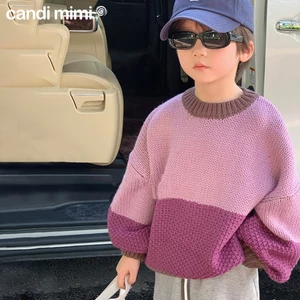 CANDIMIMI Áo Len Cổ Tròn Vai Đổ Phối 2 Màu Unisex Cho Bé Trai Và Bé Gái - Sợi Tự Nhiên Cao Cấp, Dày Dặn, Mềm Mại