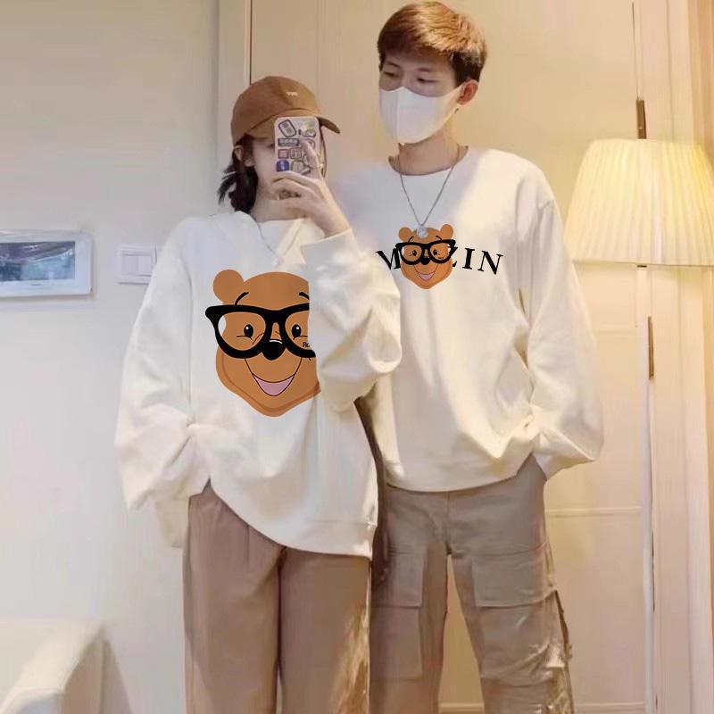 Áo sweater cặp đôi HappyFamily  - Mẫu áo in họa tiết gấu AMIN chất nỉ da cá cao cấp Màu Đen