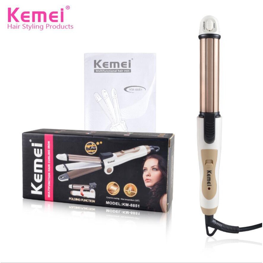 Máy Uốn Duỗi Tóc, Máy Dập Xù Tóc Đa Năng 3 trong 1, Máy Ép Tóc Gấp Gọn Du Lịch Kemei Km-8851 Làm Nóng Nhanh Dễ Sử Dụng