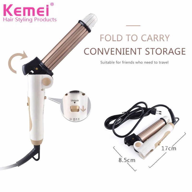 Máy Uốn Duỗi Tóc, Máy Dập Xù Tóc Đa Năng 3 trong 1, Máy Ép Tóc Gấp Gọn Du Lịch Kemei Km-8851 Làm Nóng Nhanh Dễ Sử Dụng