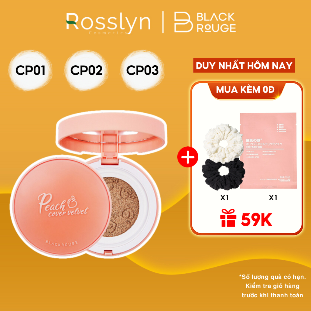 Phấn Nước Dưỡng Ẩm, Che Phủ Cao Black Rouge Peach Cover Velvet Cushion